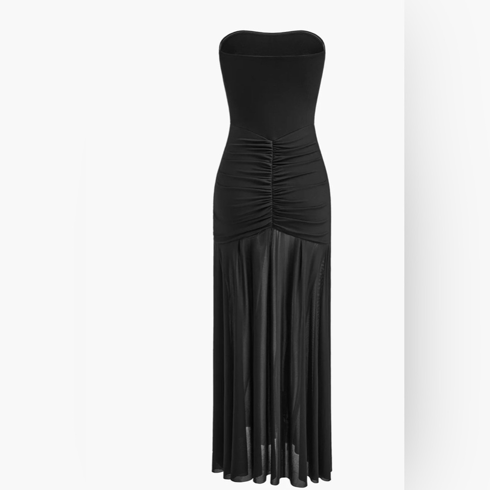 Commense Black Maxi Strapless Ruched Gown